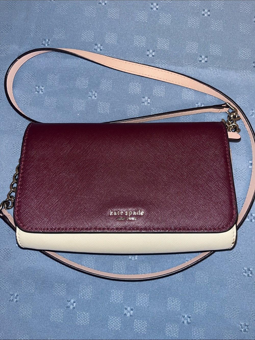 Kate Spade Leather Crossbody Bag in Burgundy, Pink  and Cream